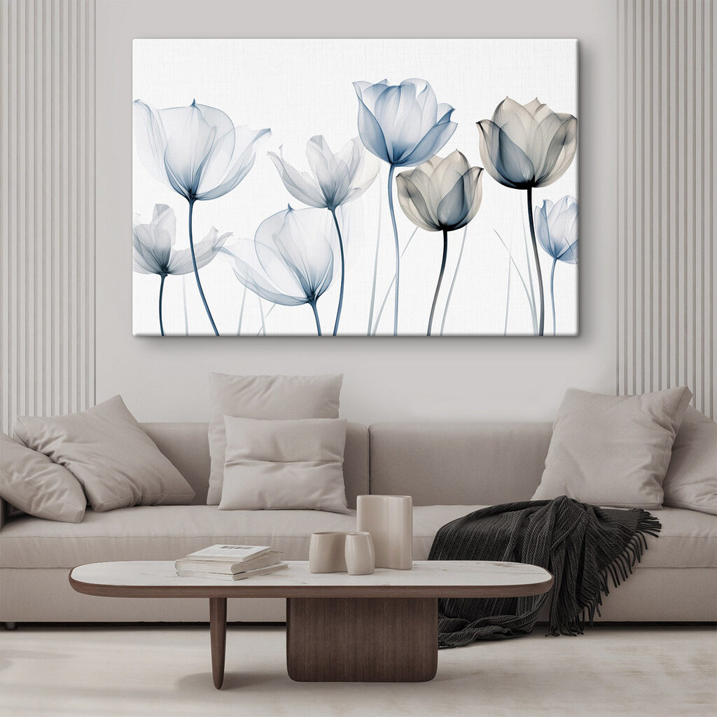 Blauwe bloemen met nerven in een interieur