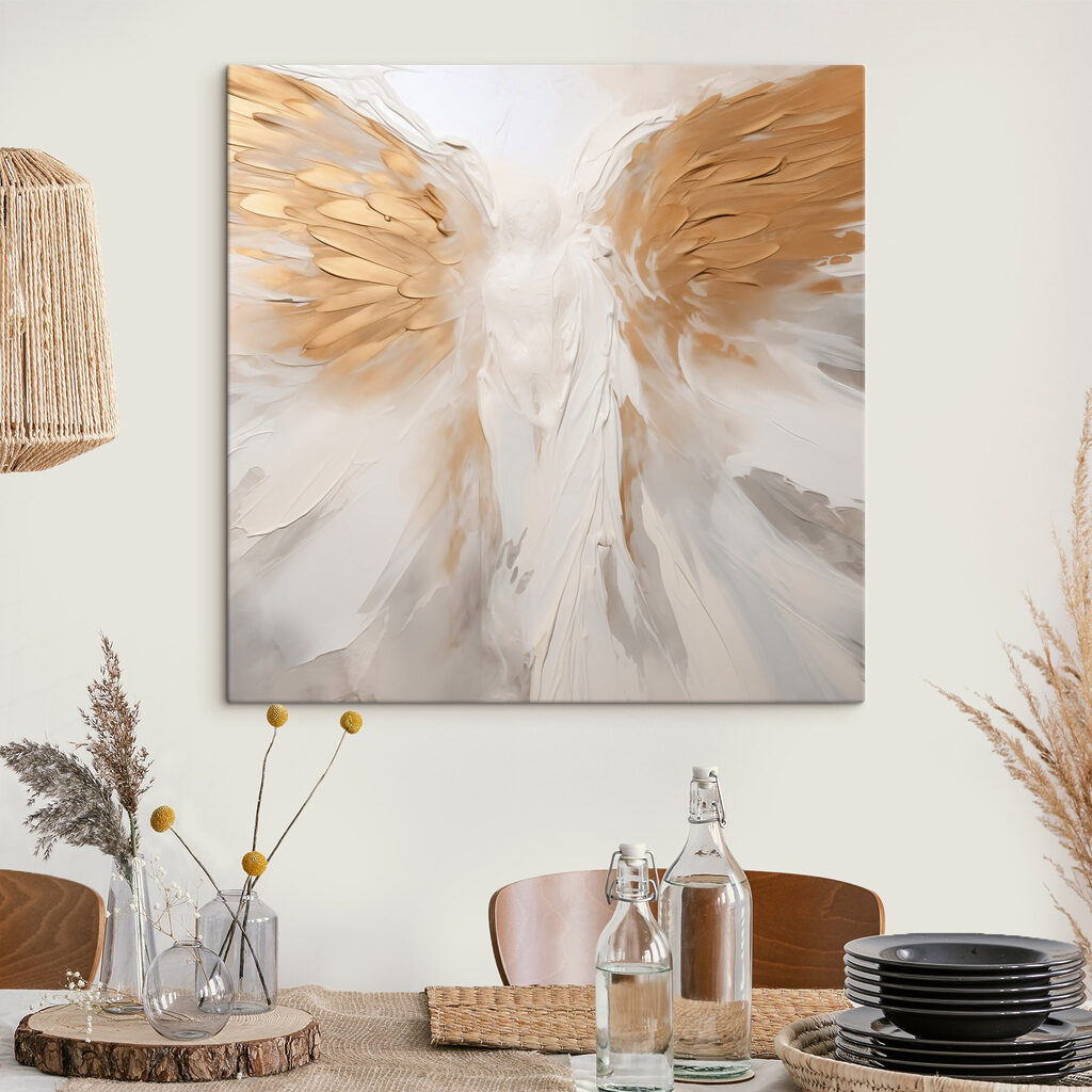 Witte en bruine engelenvleugels in een interieur