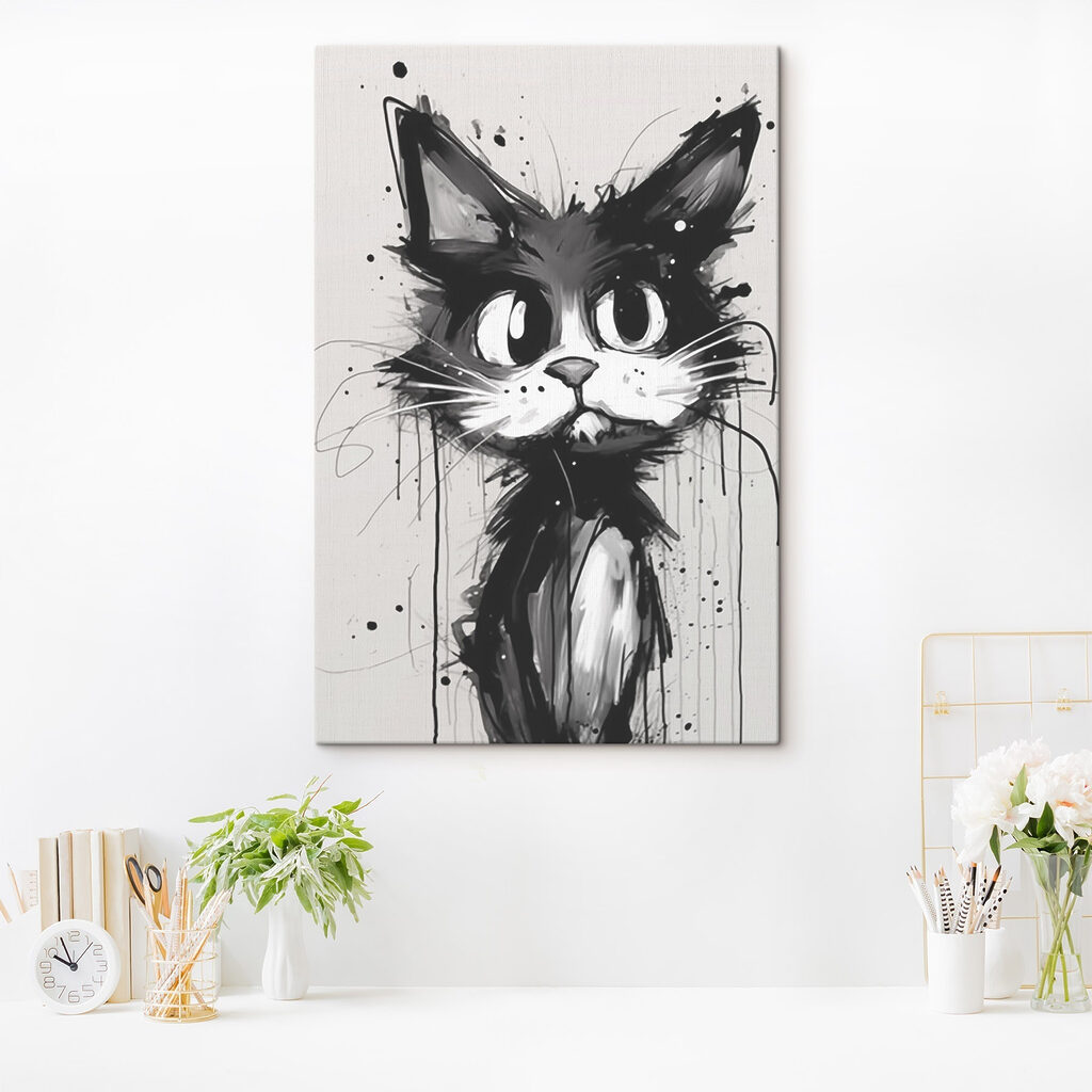 Kat met zwarte verf in een interieur