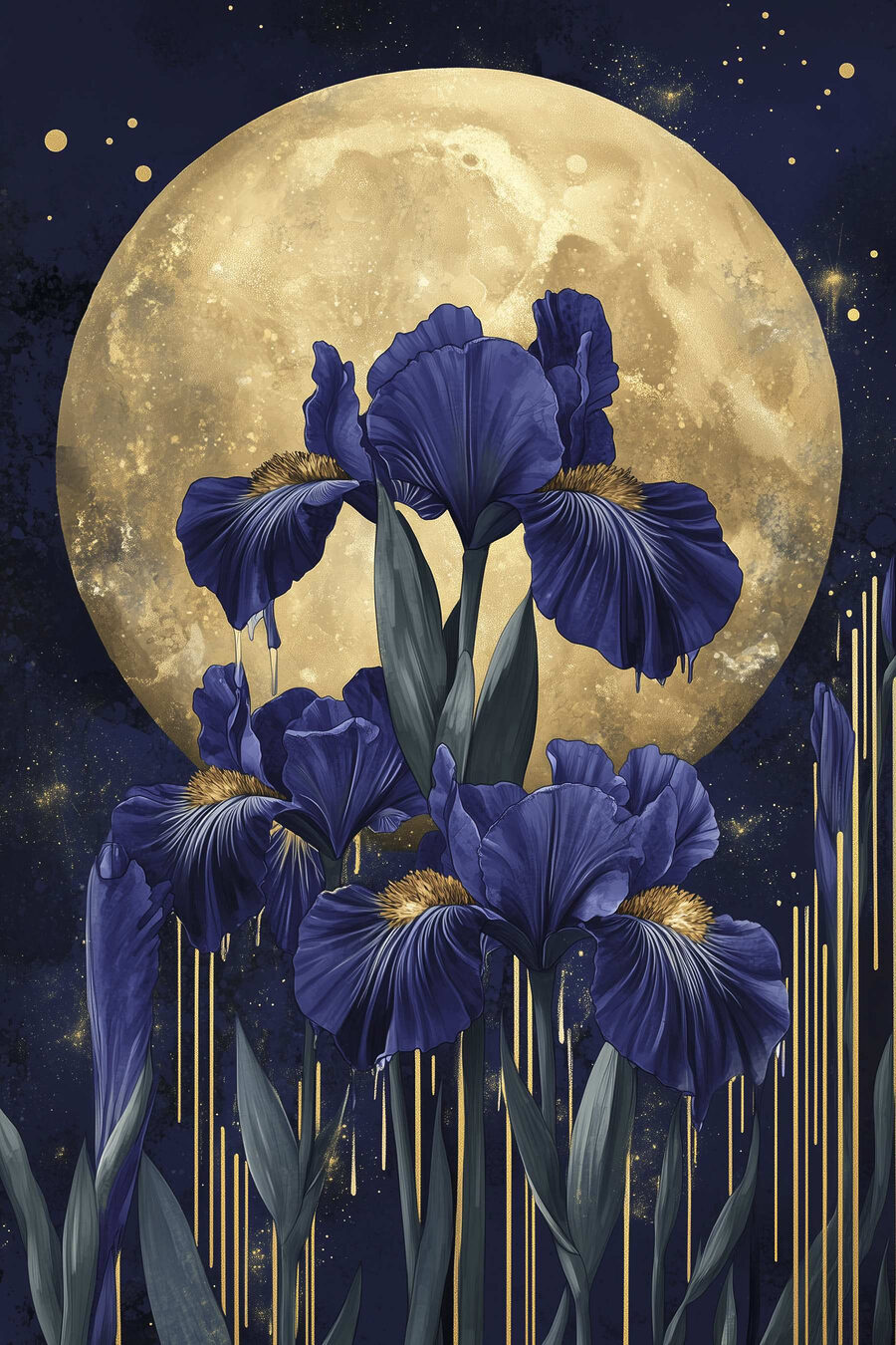 Schilderij van bloemen en een maan — volledig ontwerp