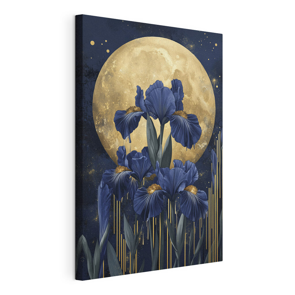 Schilderij van bloemen en een maan — productweergave