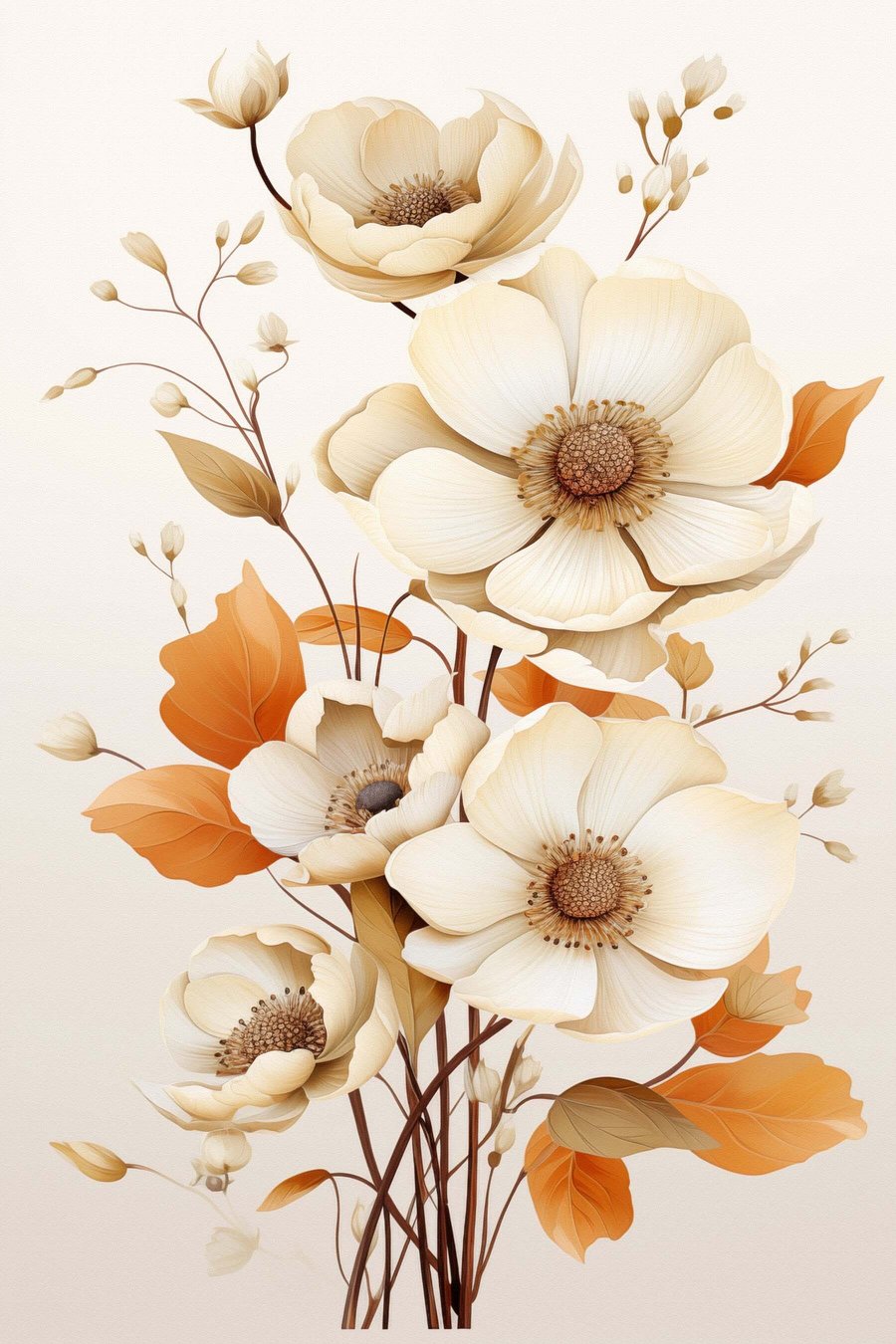 Lichte bloemen op een beige achtergrond — volledig ontwerp