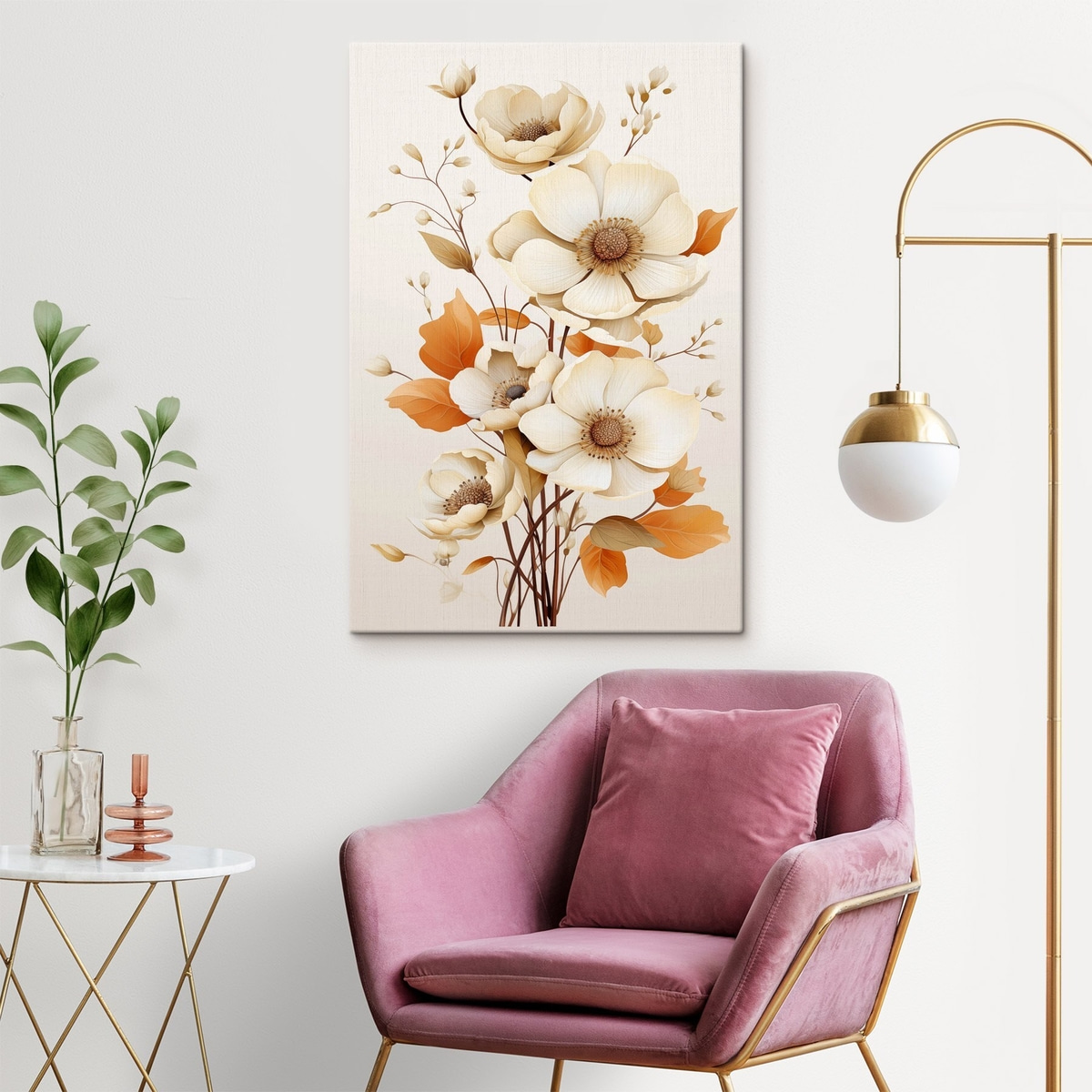 Lichte bloemen op een beige achtergrond — interieur 1