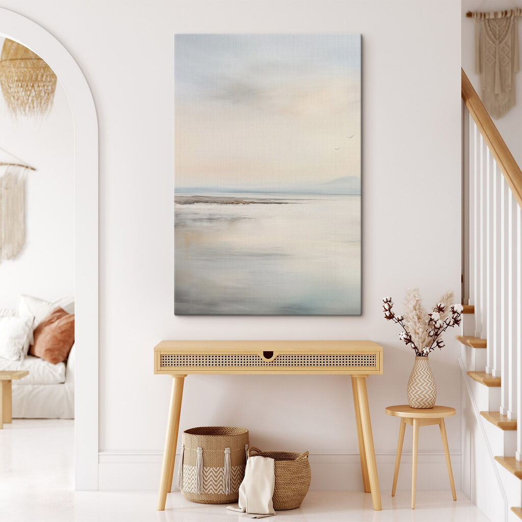 Bleke zee onder zandhemel in een interieur