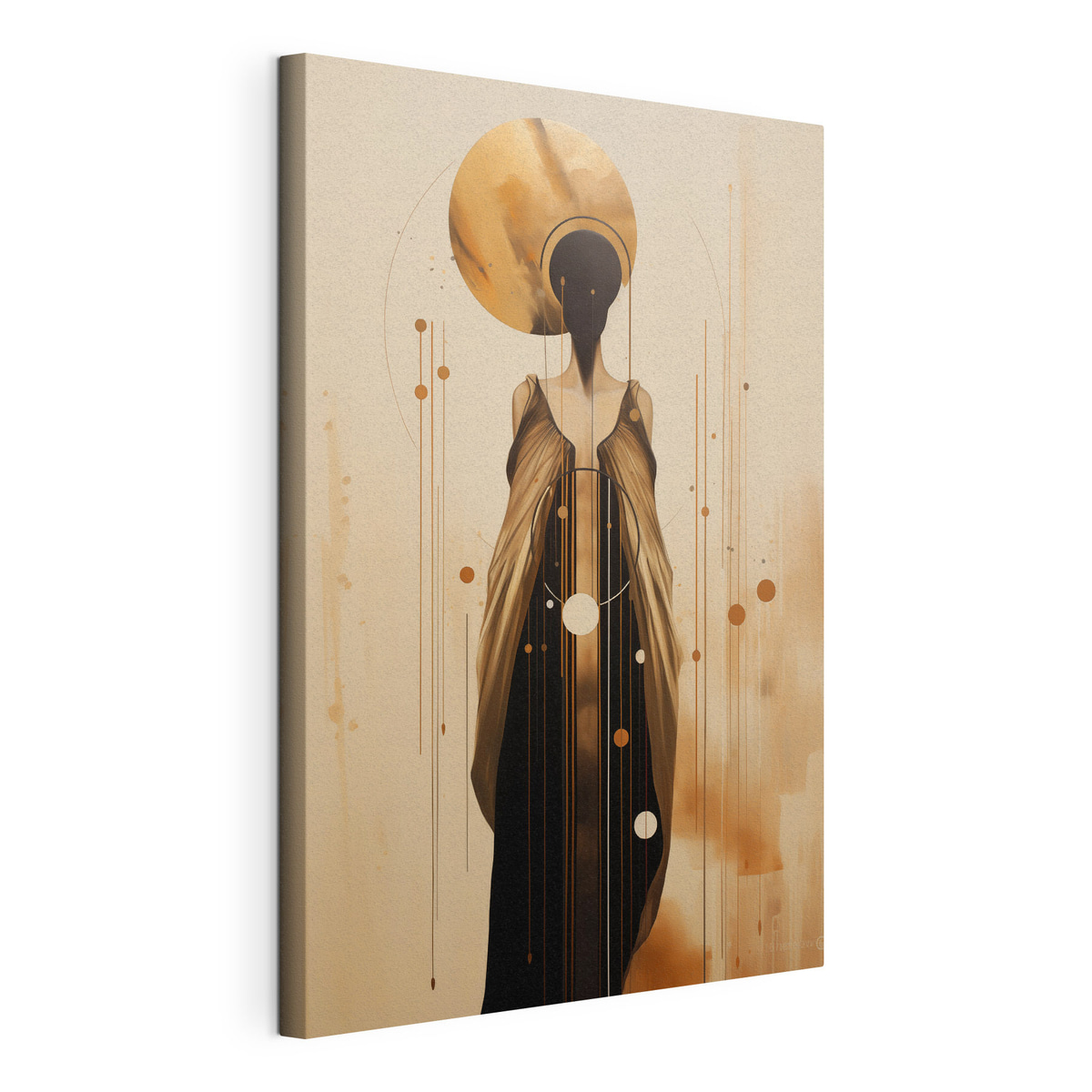 Abstracte vrouw met ornament, gespannen canvas met doorlopende rand