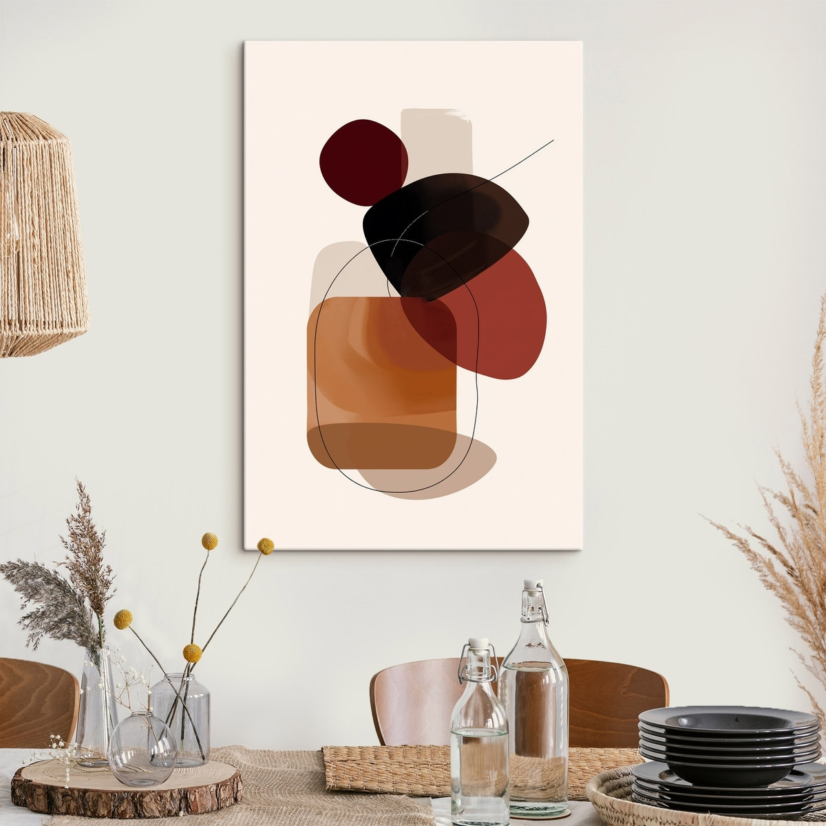 Compositie in wijn en bruin palet — interieur 2