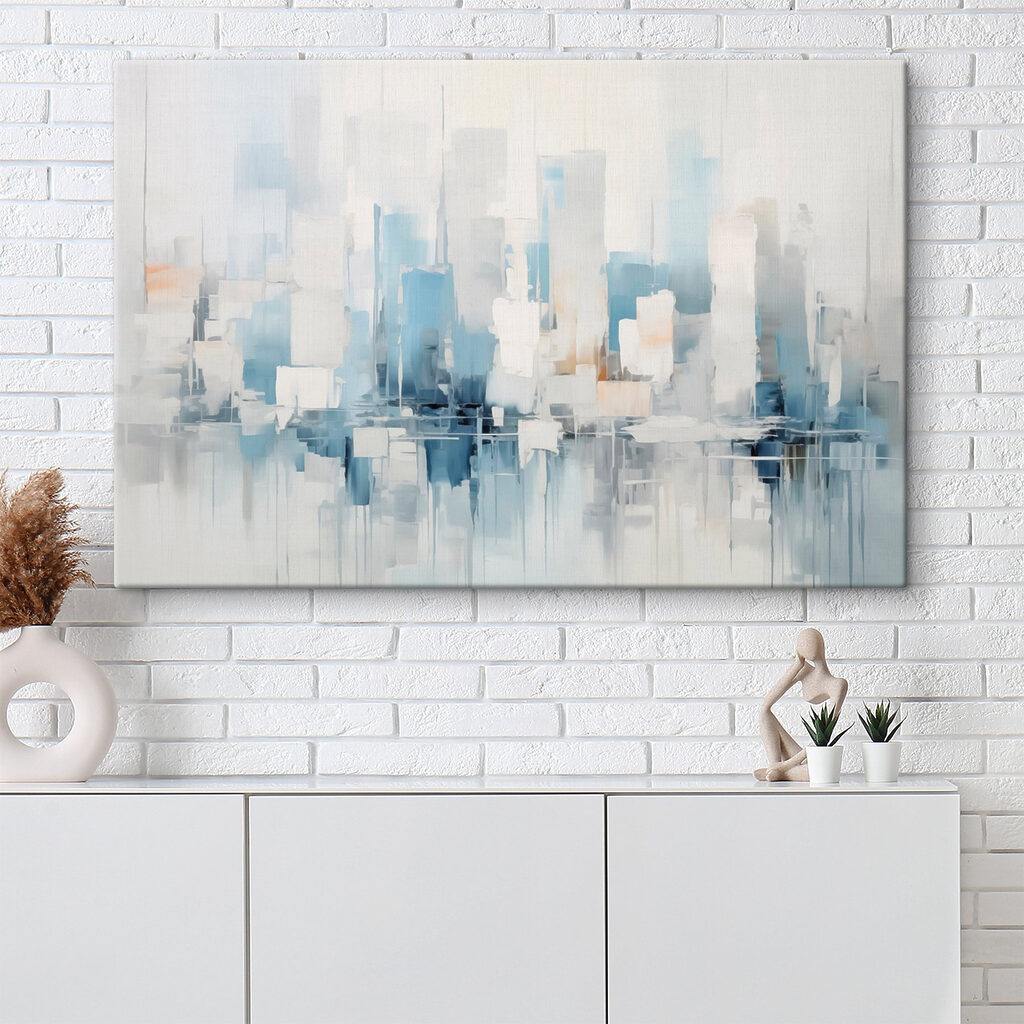 Schilderij van een stad in een interieur