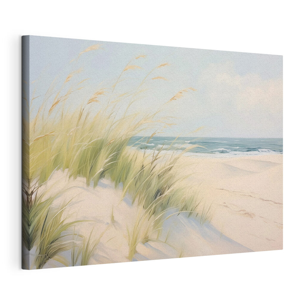 Strand met gras en zand, gespannen canvas met doorlopende rand
