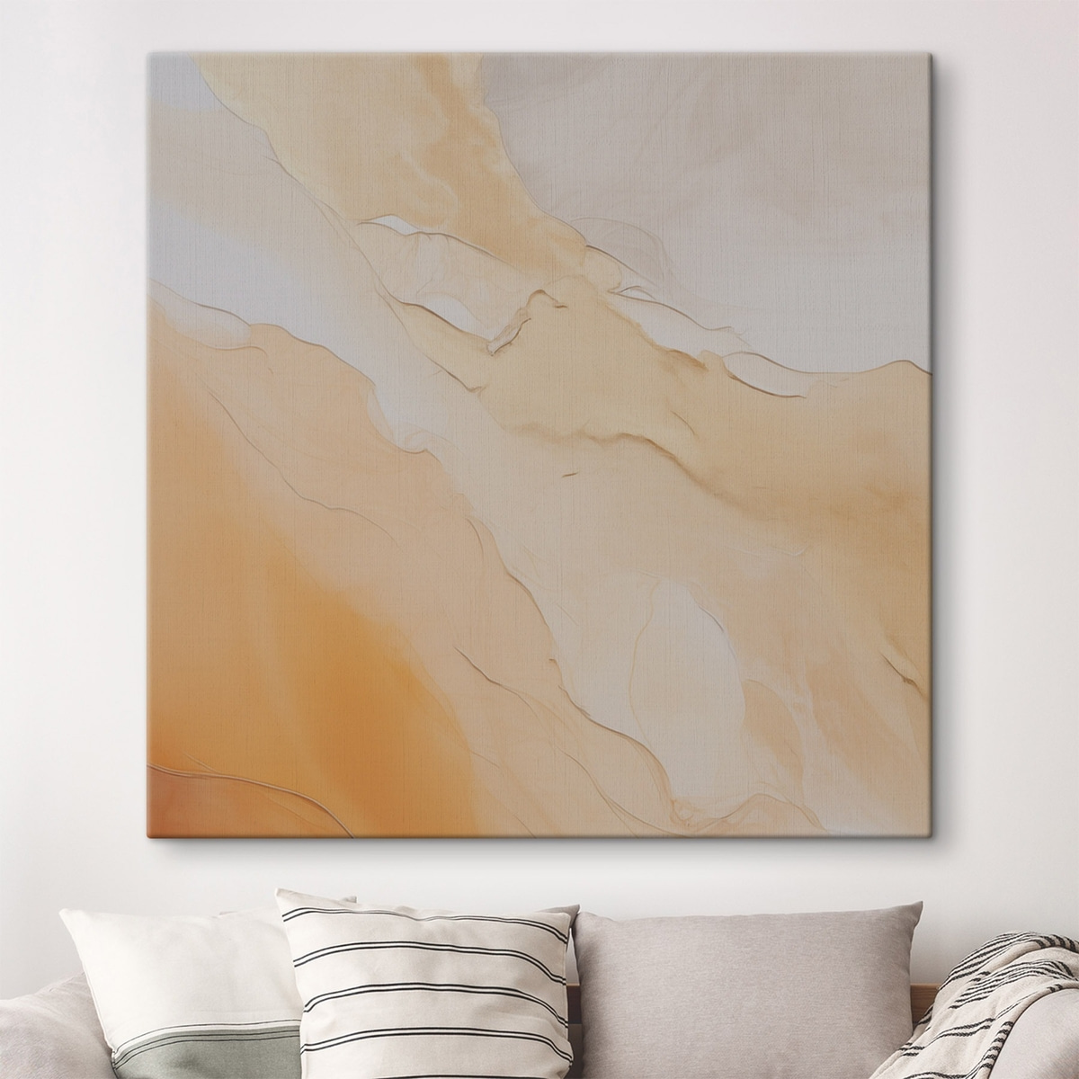 abstract, vloeiend, beige, oranje, marmeren textuur, zachte mix, organische vormen, glad — interieur 1