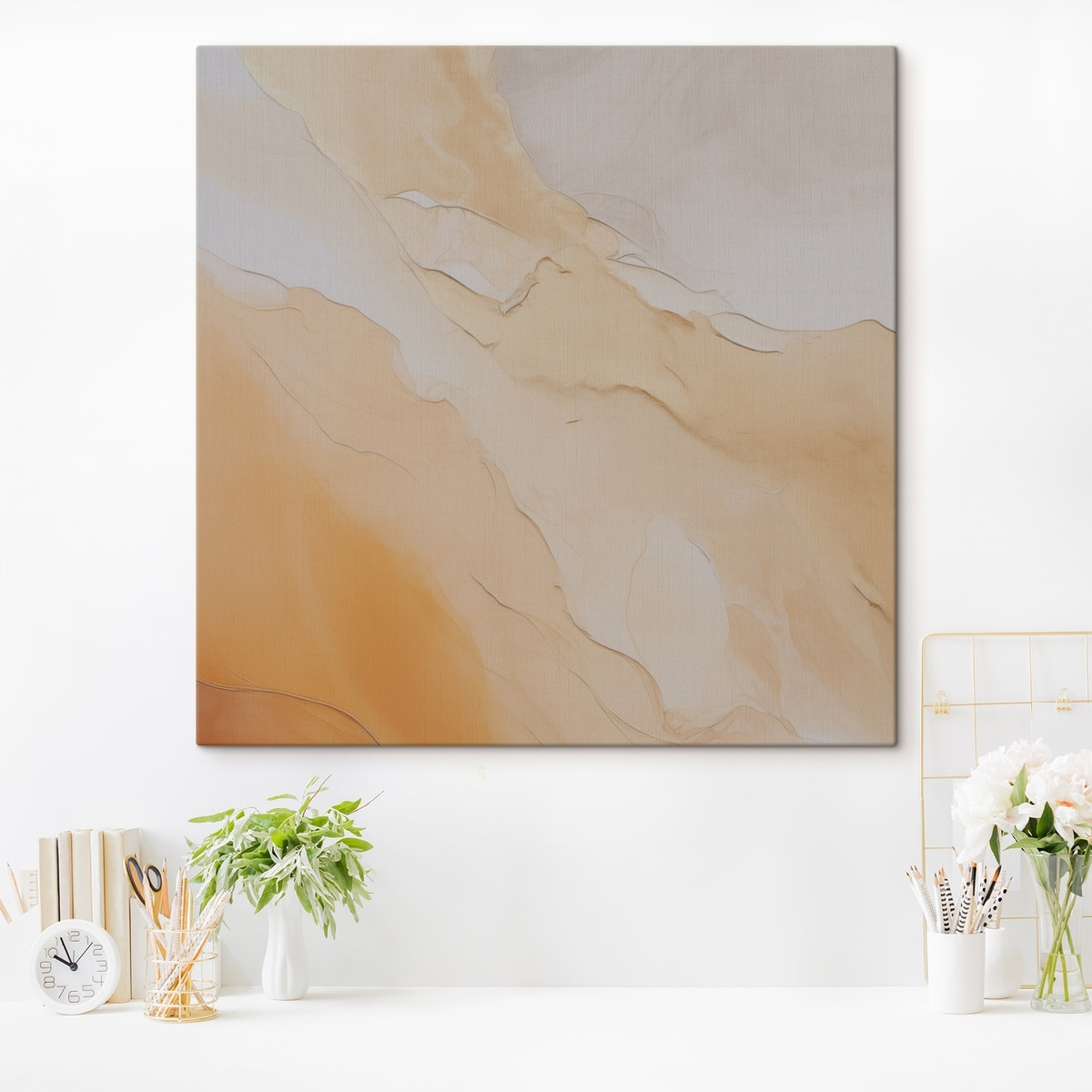 abstract, vloeiend, beige, oranje, marmeren textuur, zachte mix, organische vormen, glad — interieur 2