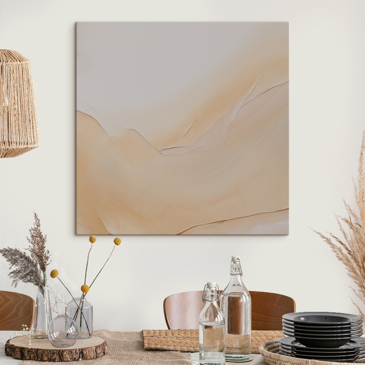 vloeibare kunst, vloeiende lijnen, pasteltinten, natuurlijke stroom, warm palet, verloop — interieur 2