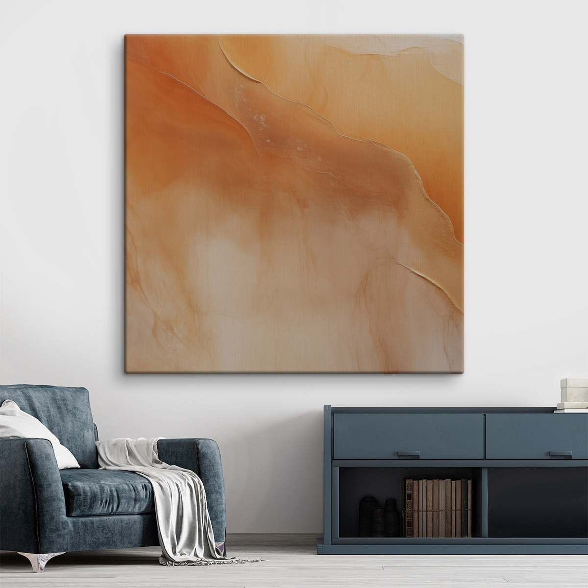 aardetinten, zachte lagen, minimaal, aquarelstijl, abstracte beweging, rustig — interieur 2
