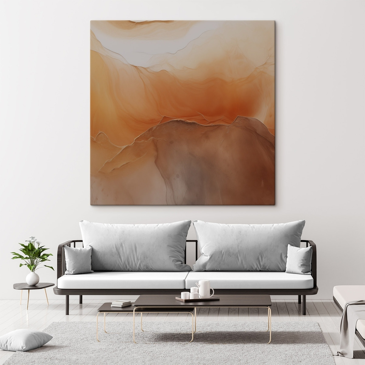 neutraal abstract, zandkleuren, zachte rondingen, visuele textuur, vloeiend effect — interieur 2