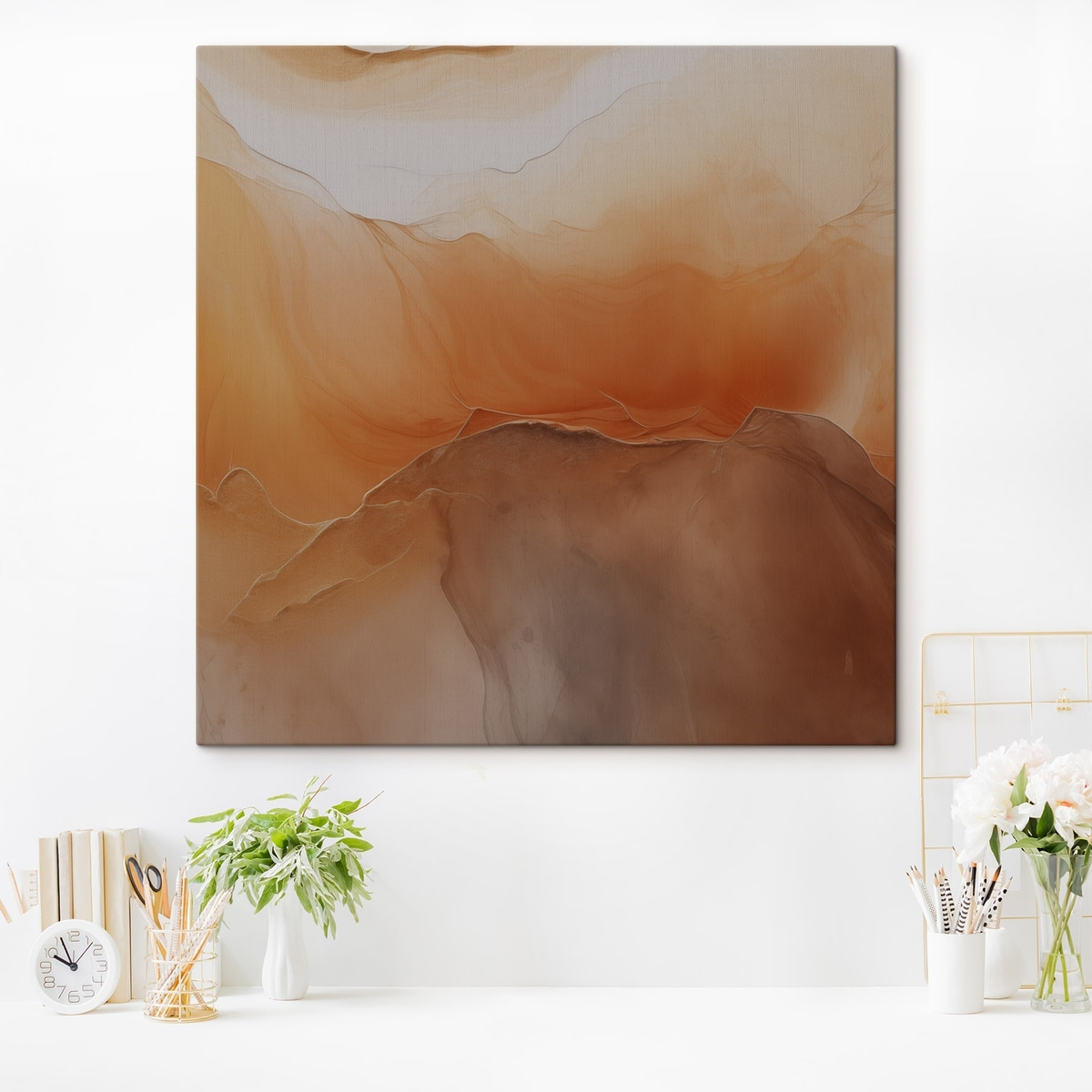 neutraal abstract, zandkleuren, zachte rondingen, visuele textuur, vloeiend effect — interieur 1