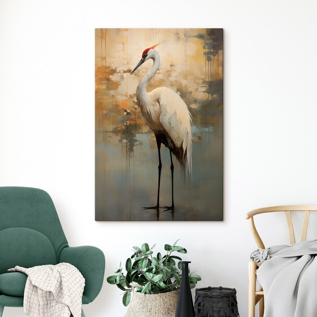 Kraanvogel in goudgrijze nevel — interieur 1
