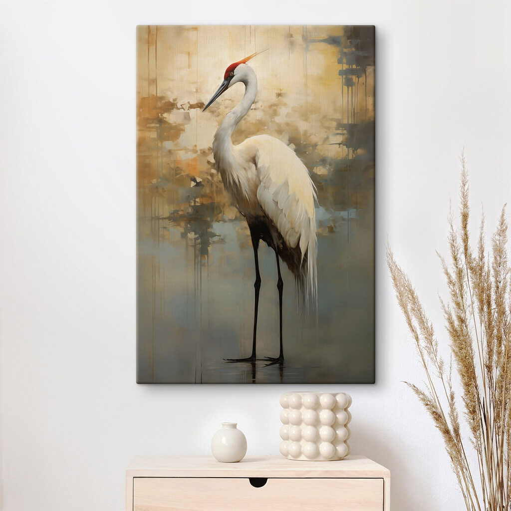 Kraanvogel in goudgrijze nevel — interieur 2