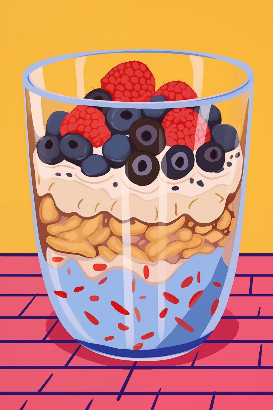 Glas met yoghurt, bessen en ontbijtgranen — volledig ontwerp