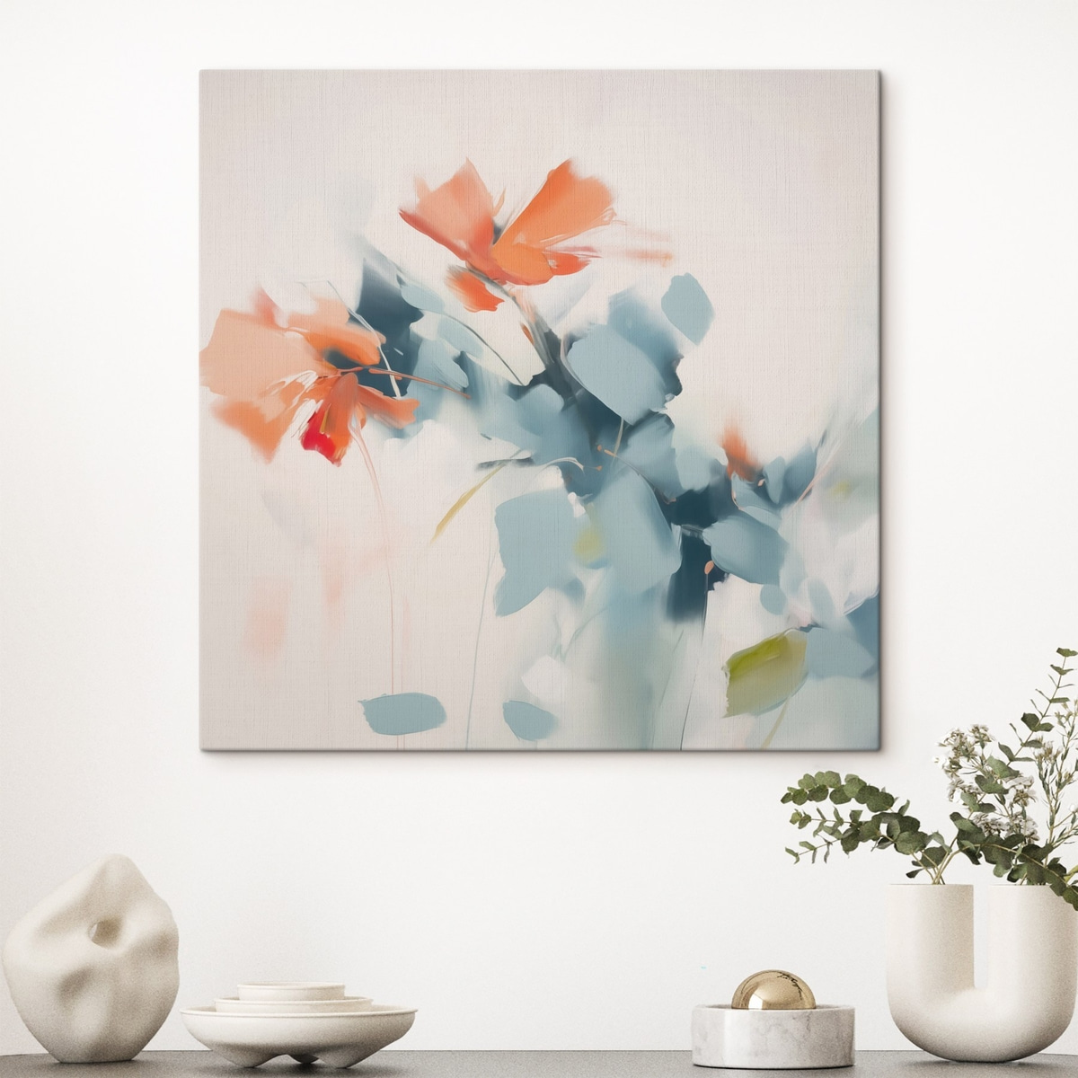 Abstracte bloemen imitatieschilderij in een interieur