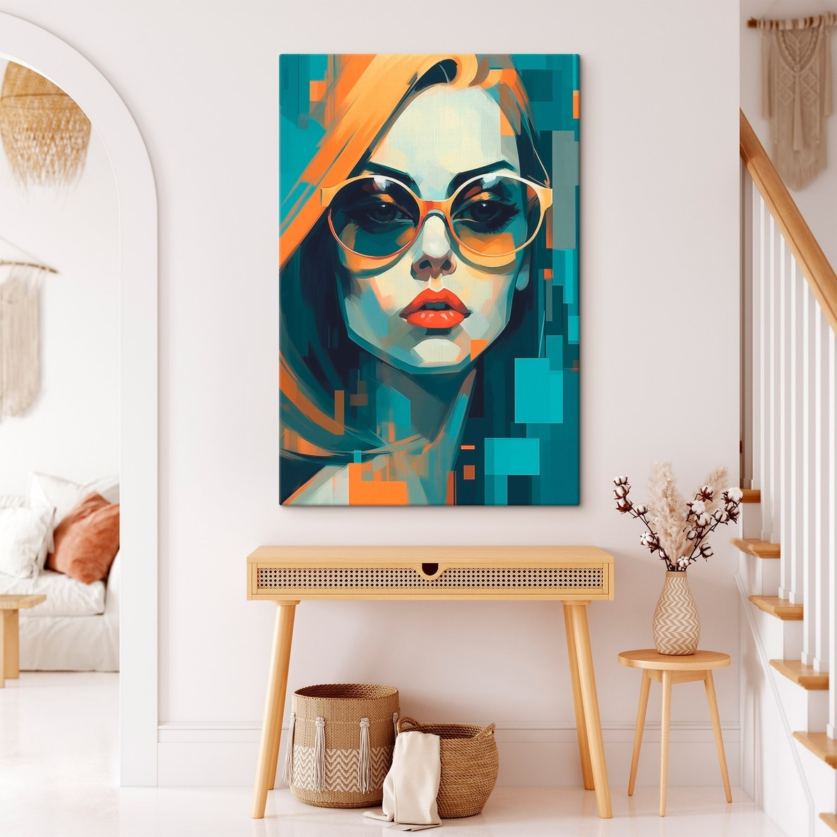 Vrouw met zonnebril in digitale pop-artstijl — interieur 2