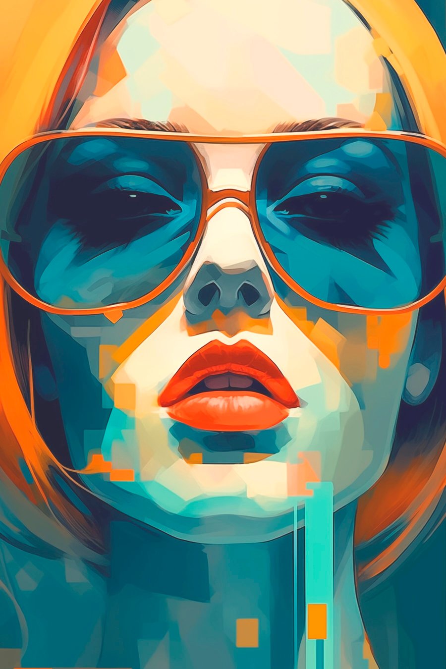 Abstract vrouwenportret met zonnebril — volledig ontwerp