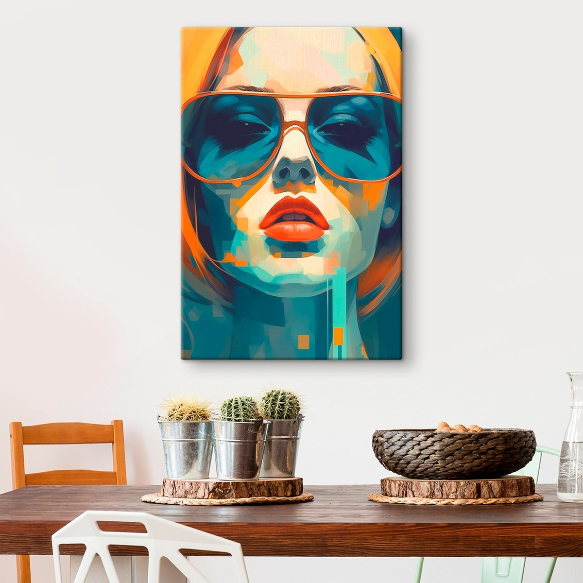 Abstract vrouwenportret met zonnebril — interieur 1