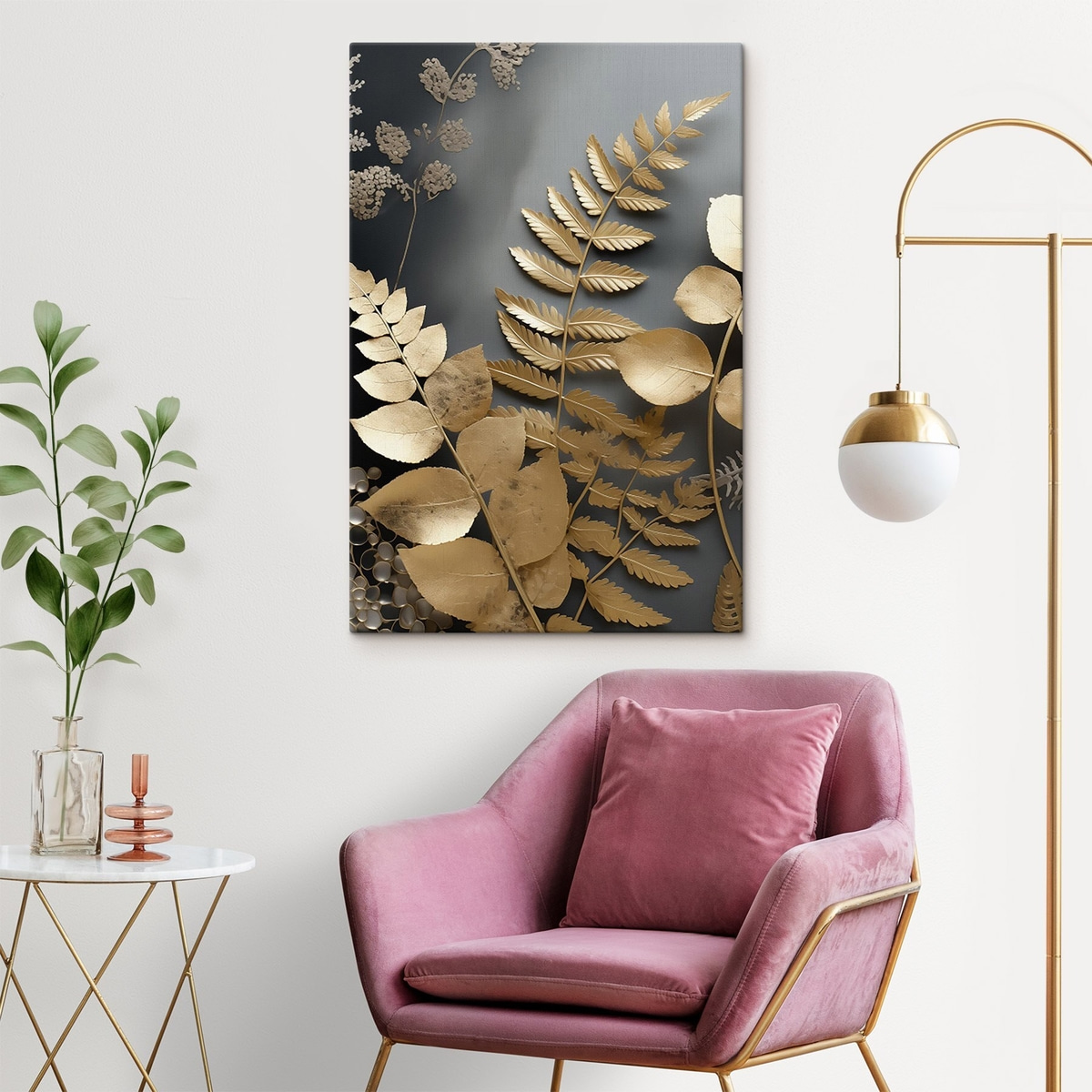 Eucalyptus takken en tropische bladeren op een donkere achtergrond — interieur 1