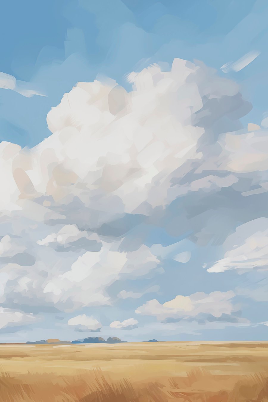 Korenveld tegen de lucht met enorme wolken — volledig ontwerp
