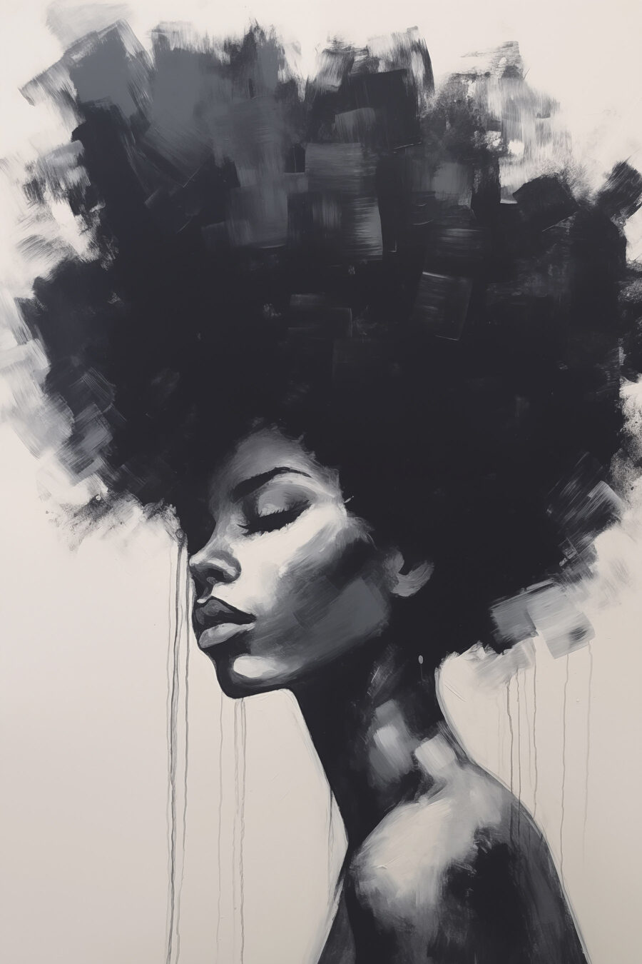Schilderij van een vrouw met een grote afro — volledig ontwerp