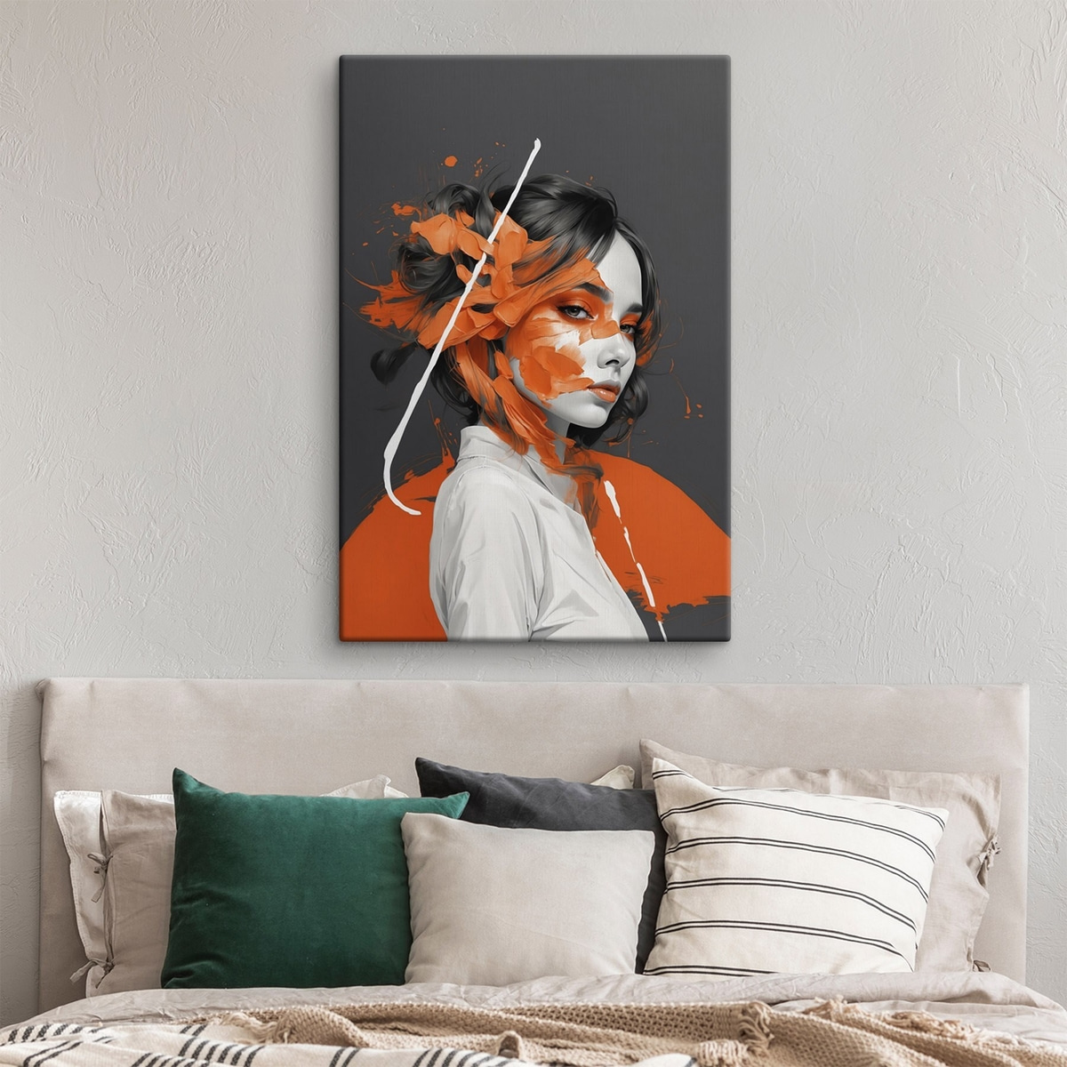 Portret van een vrouw met oranje penseelstreken — interieur 3