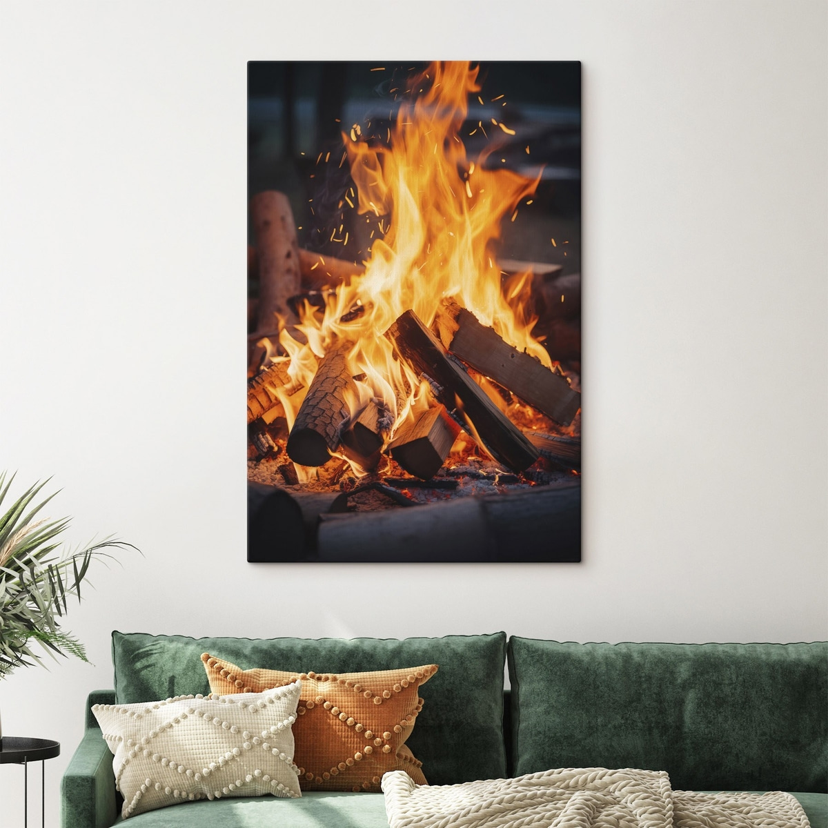 Vurig vreugdevuur met hout — interieur 1