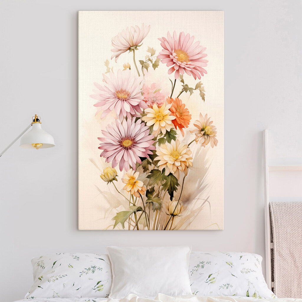 Schilderij van bloemen op een witte achtergrond — interieur 1