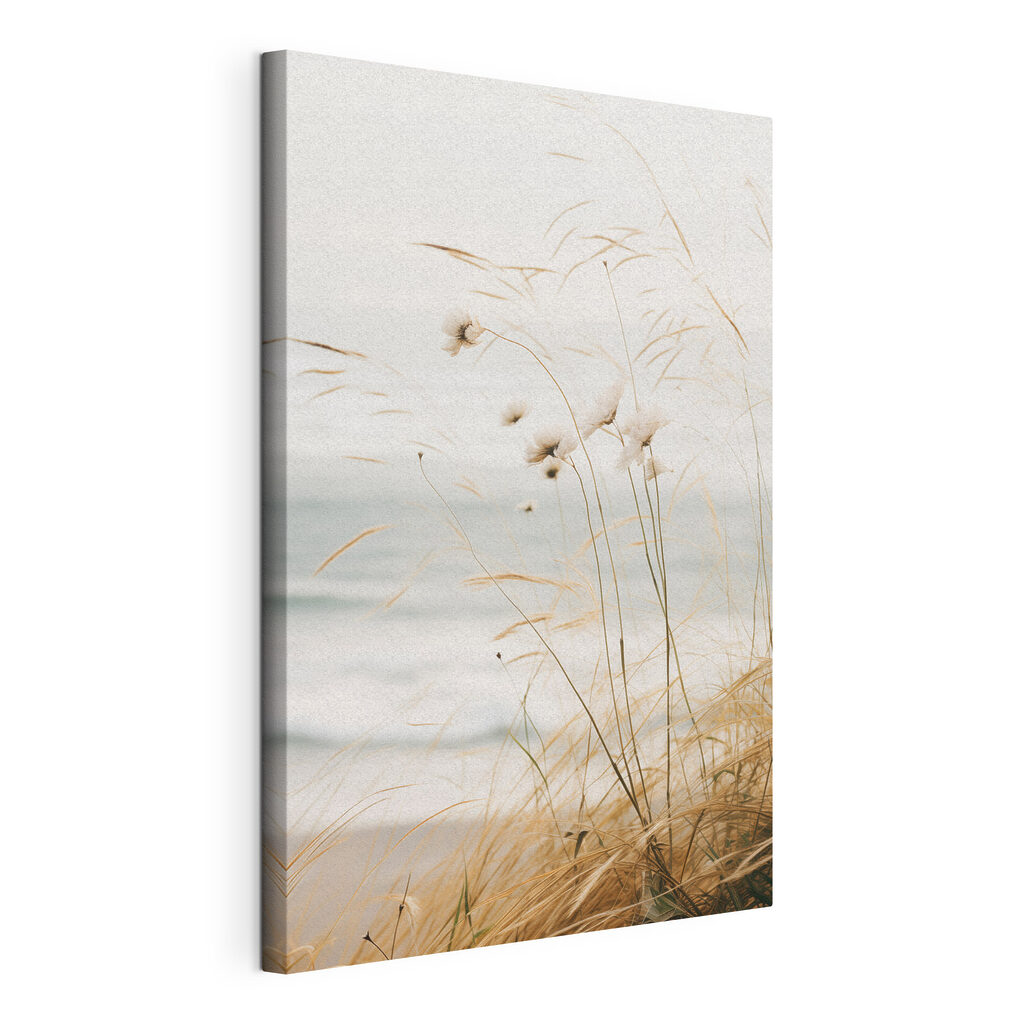 Een zacht briesje waait door het hoge gras, gespannen canvas met doorlopende rand