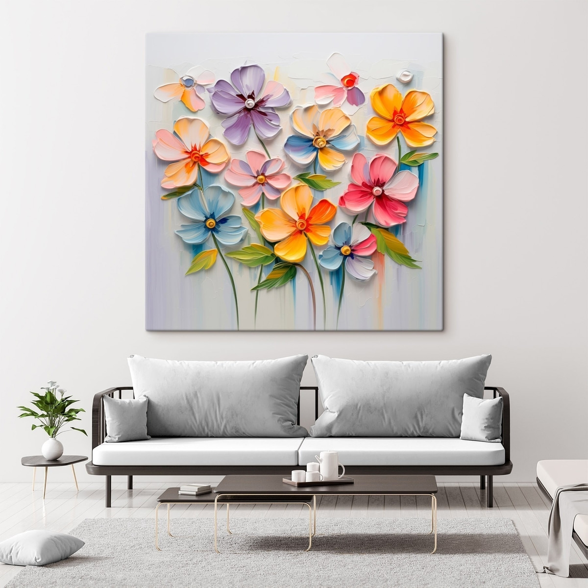 Bloemstilleven: veelkleurige bloemen in impasto techniek — interieur 2