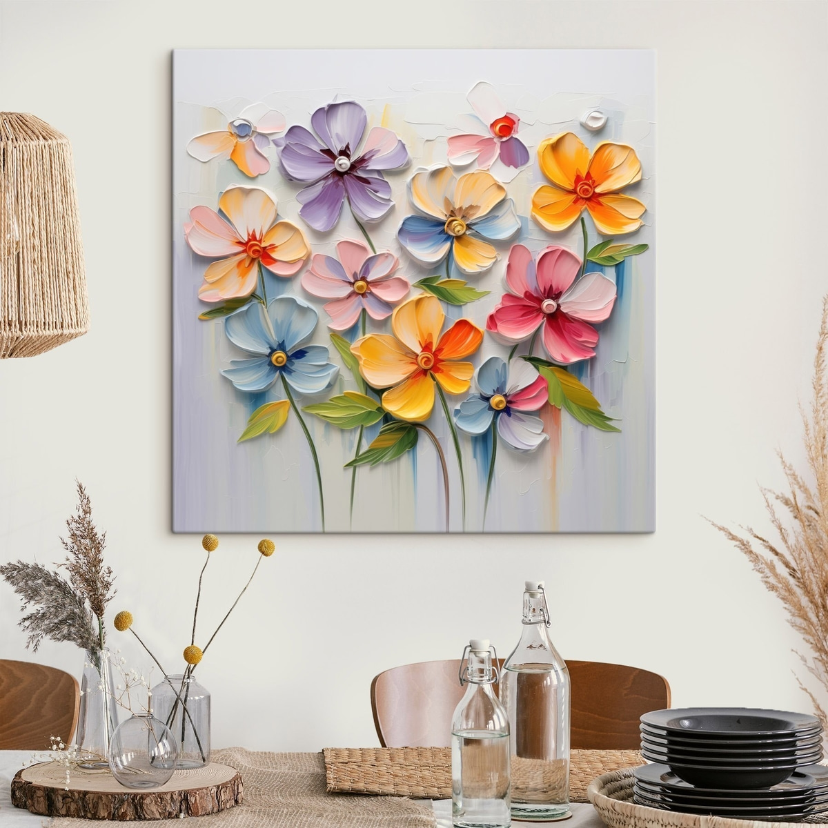 Bloemstilleven: veelkleurige bloemen in impasto techniek — interieur 3