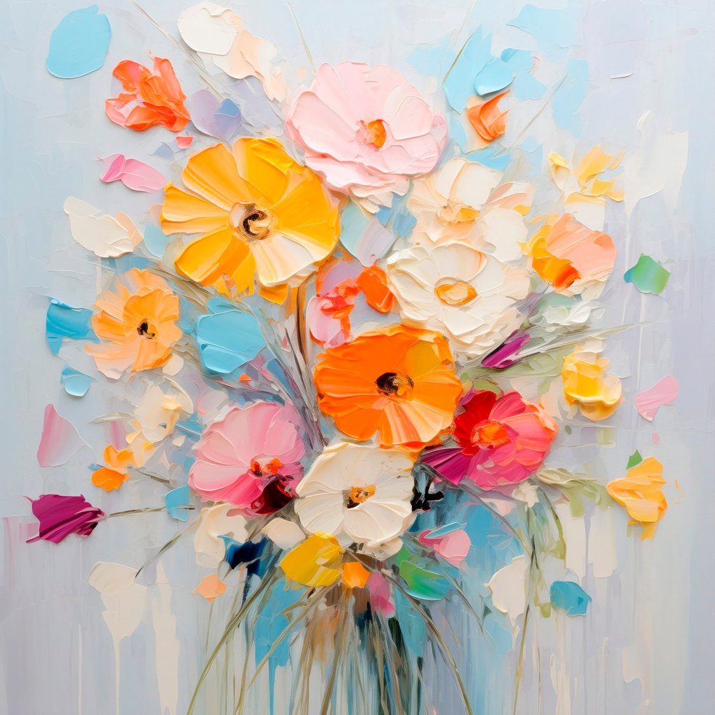 Bloemmotief: abstract boeket in pasteltinten — volledig ontwerp