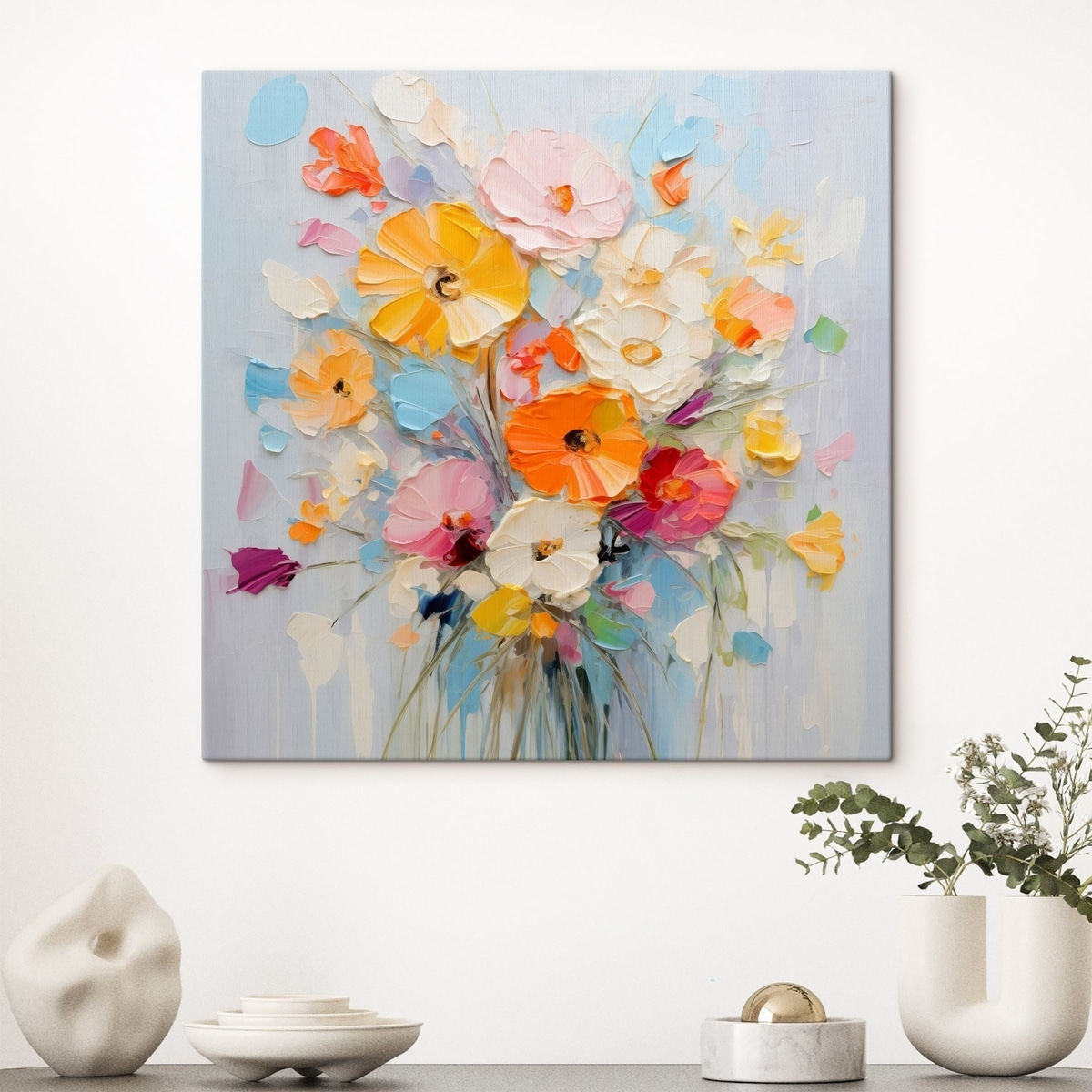 Bloemmotief: abstract boeket in pasteltinten — interieur 3