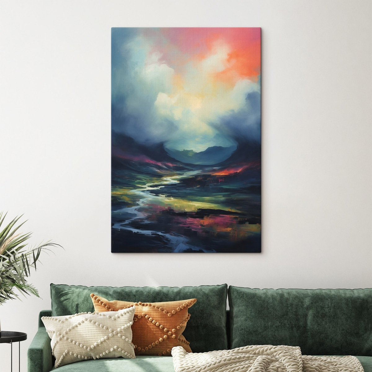 Abstract landschap met een rivier en bergen — interieur 1