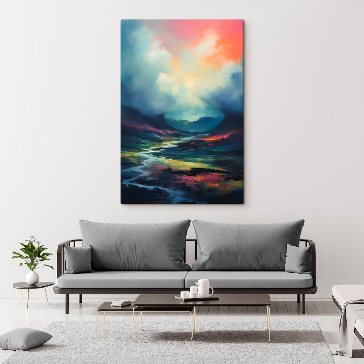 Abstract landschap met een rivier en bergen — interieur 3