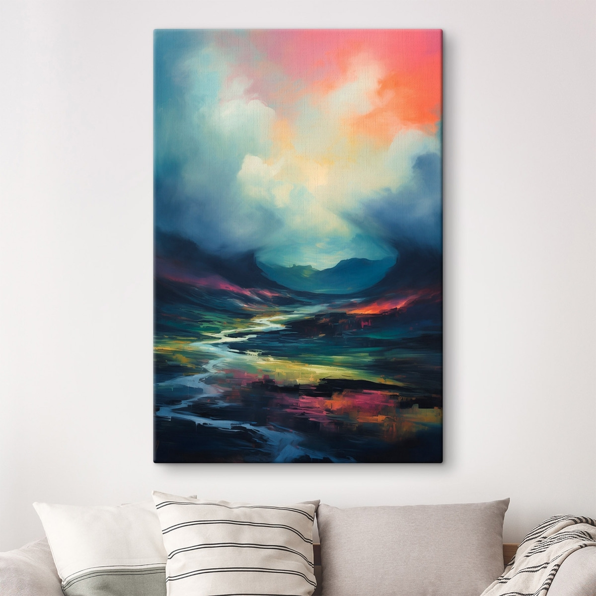 Abstract landschap met een rivier en bergen — interieur 2