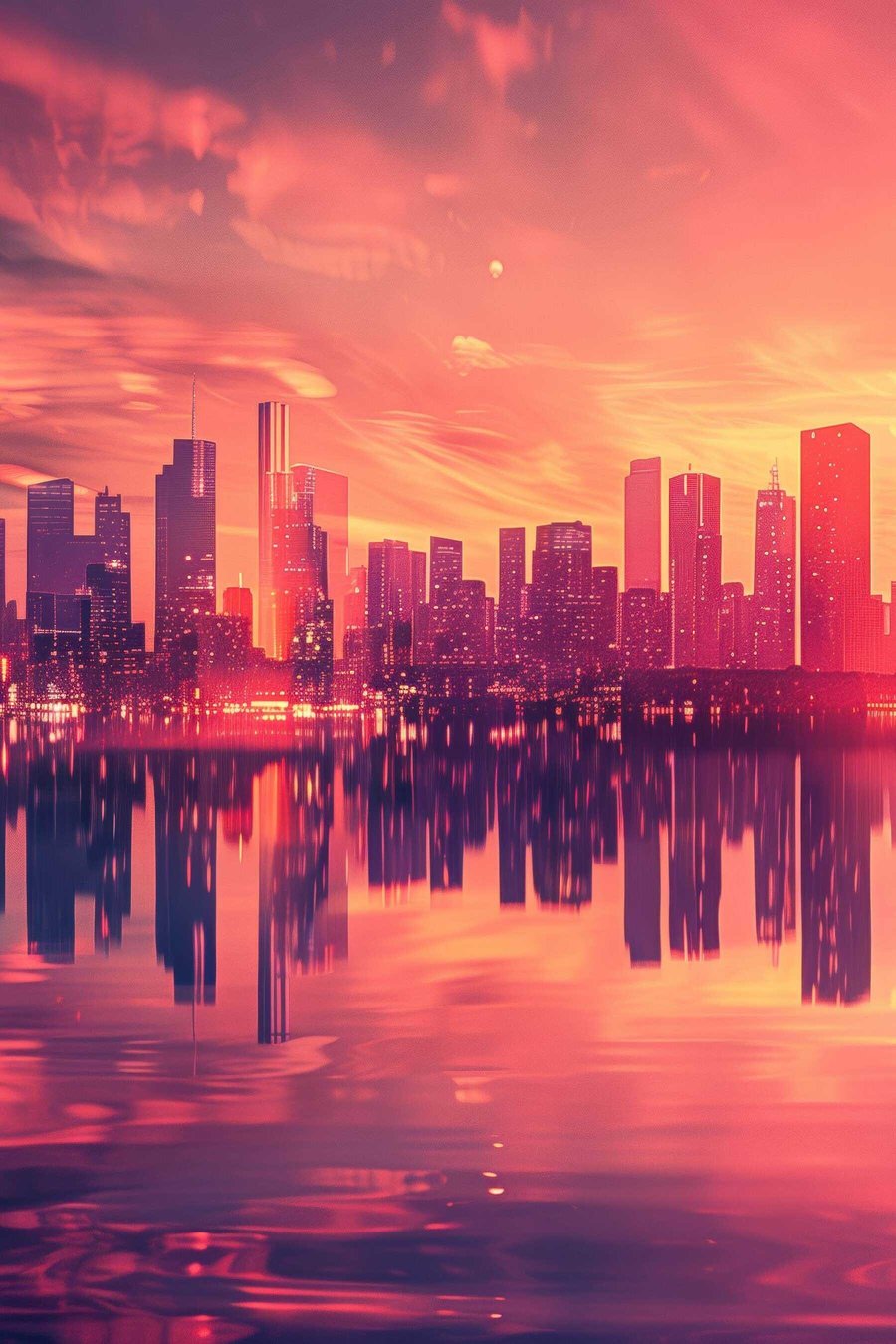 Stad bij zonsondergang — volledig ontwerp