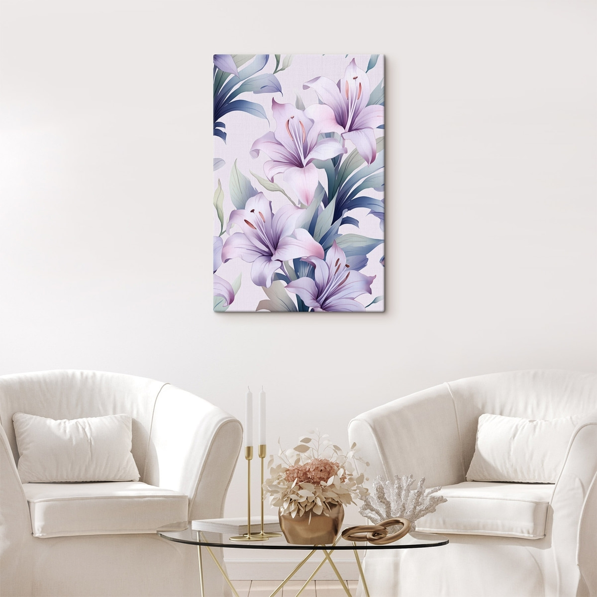 Grote roze-paarse lelies met groene bladeren — interieur 3