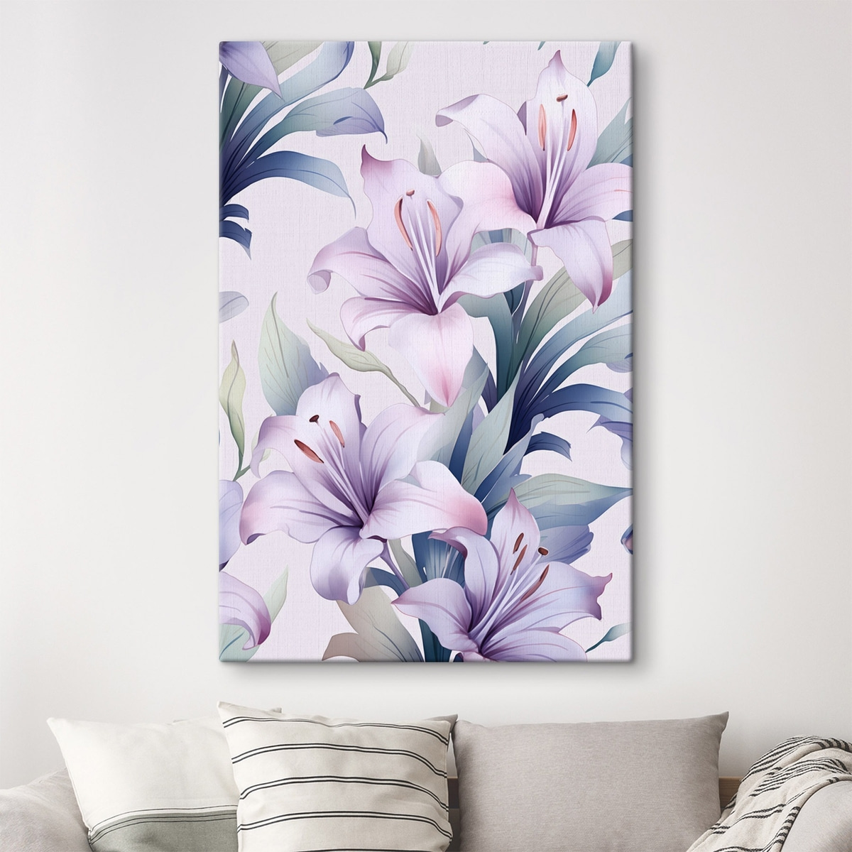 Grote roze-paarse lelies met groene bladeren — interieur 1