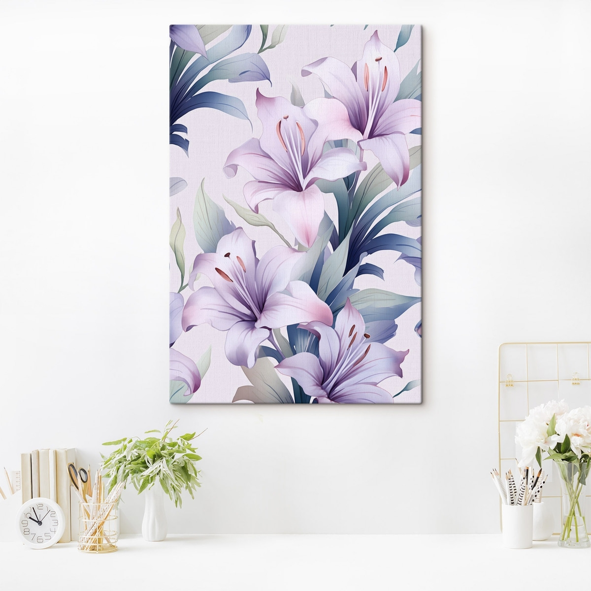 Grote roze-paarse lelies met groene bladeren — interieur 2