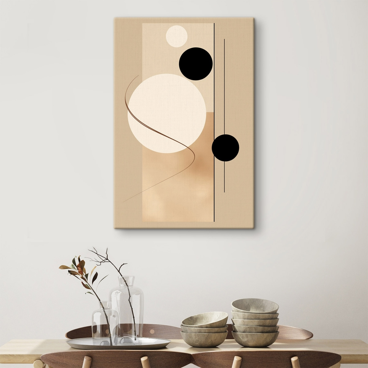 Minimalistische abstracte cirkels op een beige achtergrond — interieur 1