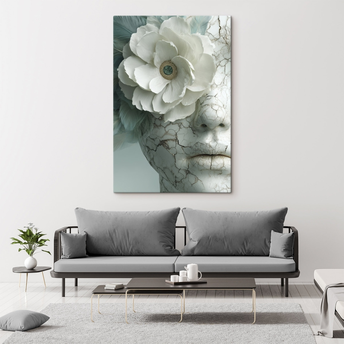 marmeren gezicht van een meisje met een bloem — interieur 2