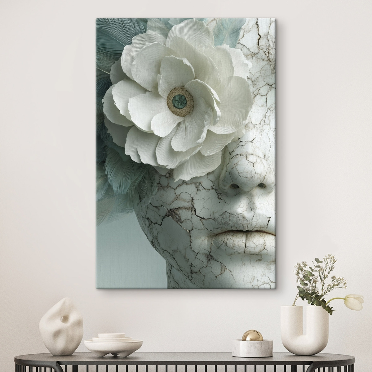 marmeren gezicht van een meisje met een bloem — interieur 1