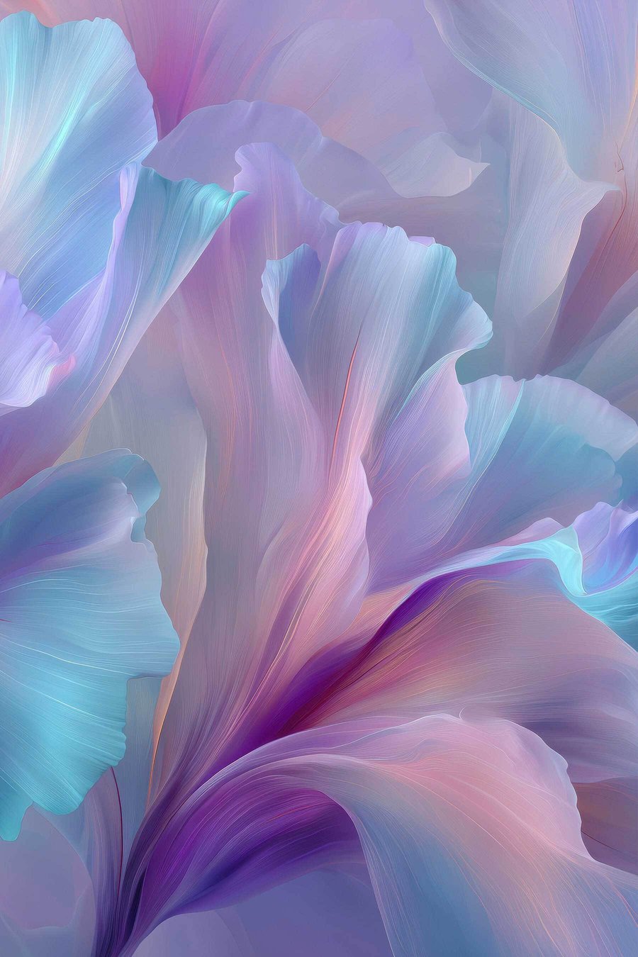 een delicate fantasiebloem met bloemblaadjes in tinten paars, blauw en roze — volledig ontwerp