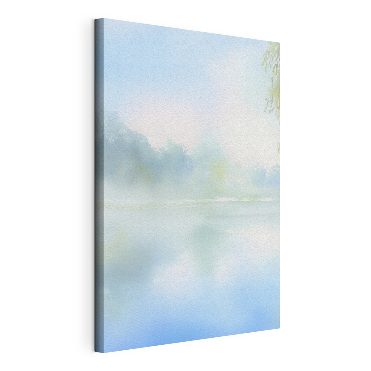 aquarelmeer in blauwe tinten, gespannen canvas met doorlopende rand