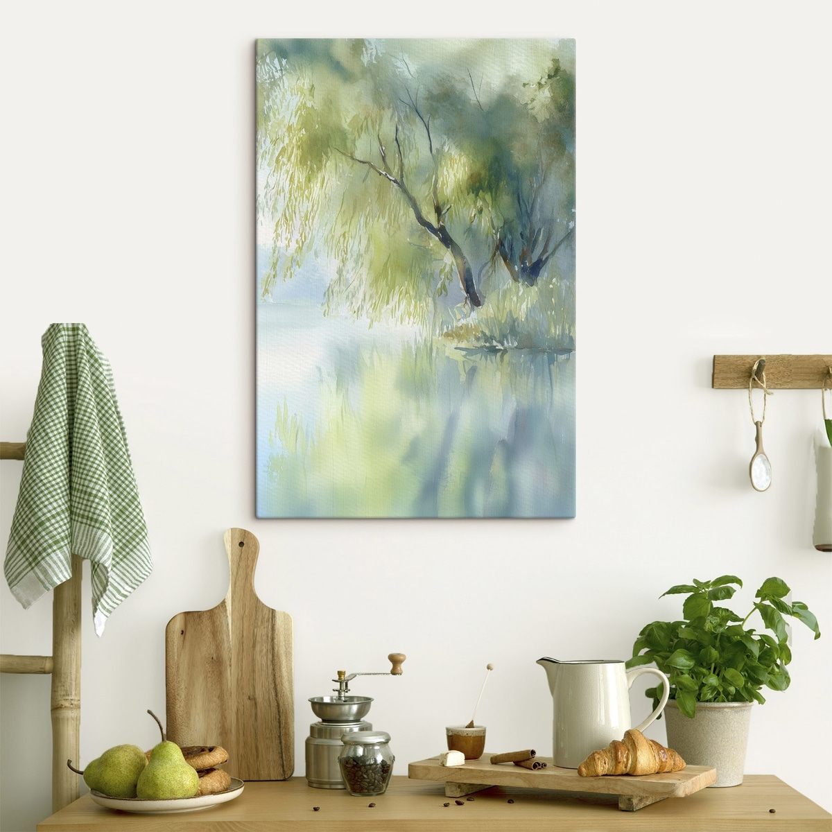 wilgenboom aan de oever van het meer in aquarelstijl — interieur 2
