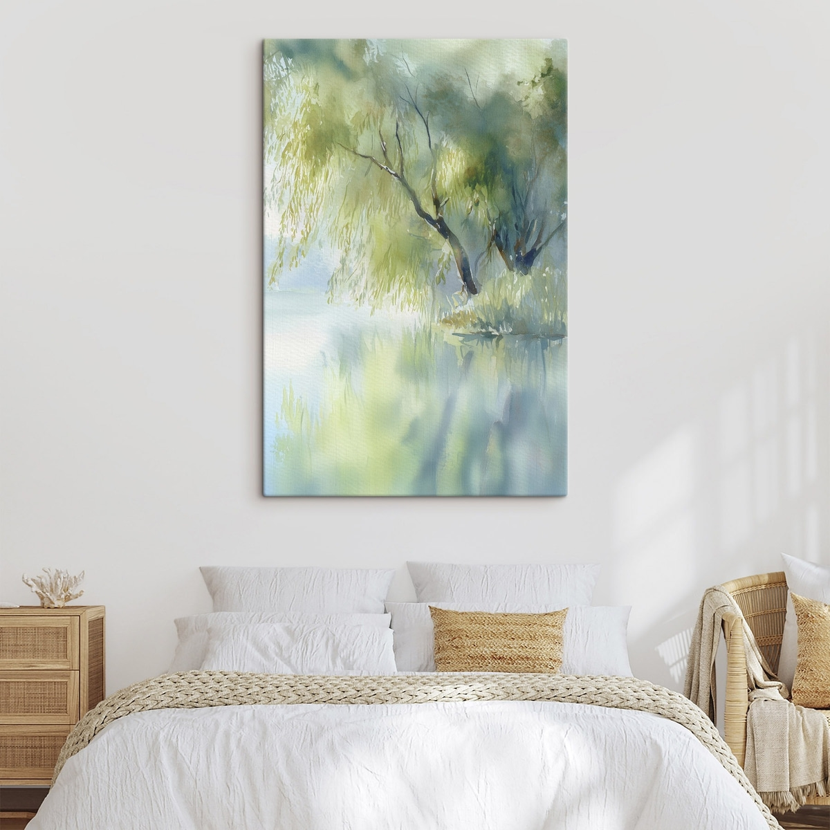 wilgenboom aan de oever van het meer in aquarelstijl — interieur 1